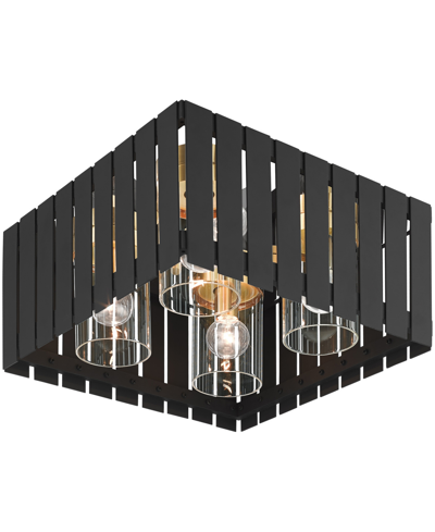 Livex Greenwick 4 Light Outdoor Ceiling Mount In Black With Satin Brass