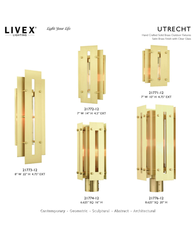 Livex Utrecht 1 Light Outdoor Wall Lantern In Satin Brass