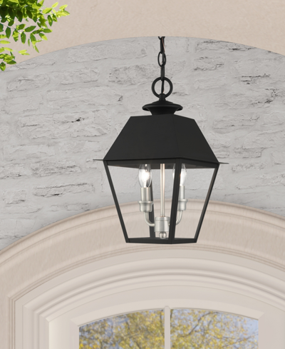 Livex Wentworth 2 Light Outdoor Pendant Lantern In Black With Brushed Nickel