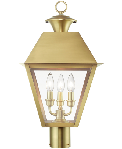 Shop Livex Wentworth 3 Light Outdoor Large Post Top Lantern In Natural Brass
