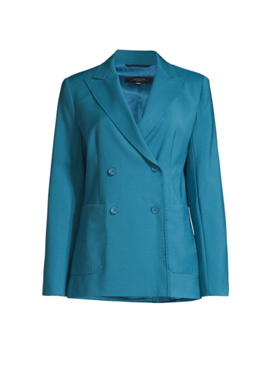 Shop Weekend Max Mara Women's Nervoso Wool Double-breasted Jacket In Blue