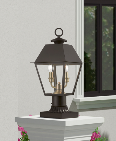 Livex Wentworth 2 Light Outdoor Medium Post Top Lantern In Bronze With Antique Brass