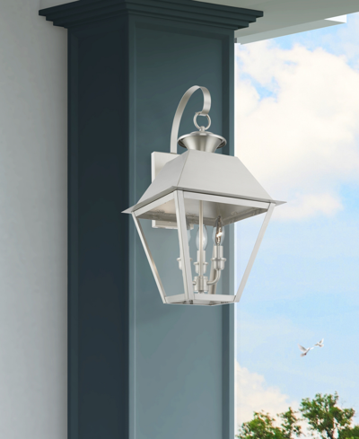Livex Wentworth 3 Light Outdoor Large Wall Lantern In Brushed Nickel