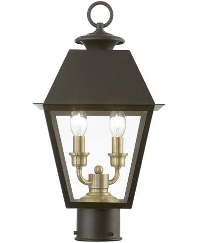 Shop Livex Wentworth 2 Light Outdoor Medium Post Top Lantern In Bronze With Antique Brass