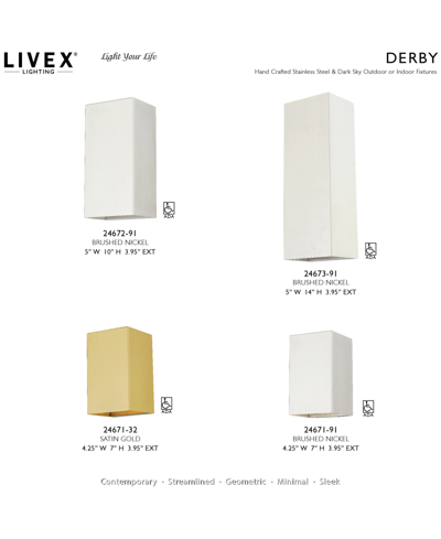 Livex Derby 1 Light Outdoor And Indoor Ada Large Sconce In Brushed Nickel