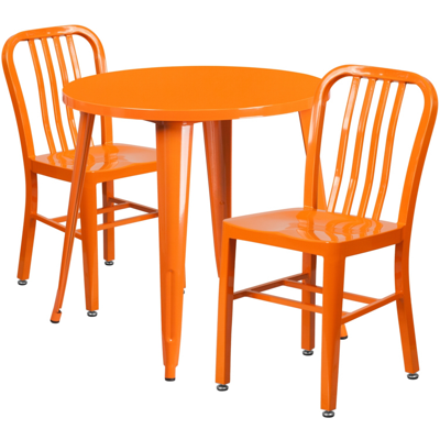 Shop Flash Furniture 30'' Round Orange Metal Indoor-outdoor Table Set With 2 Vertical Slat Back Chairs