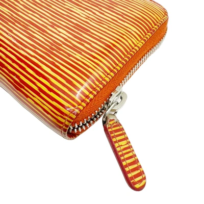 Pre-owned Chanel Zip Around Wallet Orange Patent Leather Wallet  ()