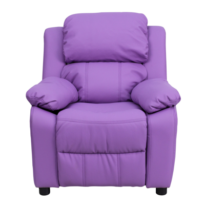 Shop Flash Furniture Deluxe Padded Contemporary Lavender Vinyl Kids Recliner With Storage Arms In Purple