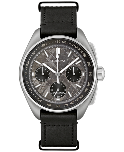 Shop Bulova Men's Chronograph Lunar Pilot Meteorite Black Leather Strap Watch 44mm