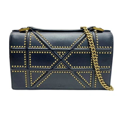 Shop Dior Ama Navy Leather Shoulder Bag ()