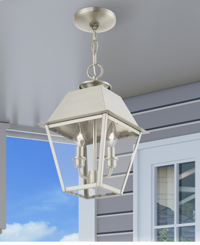 Livex Wentworth 2 Light Outdoor Medium Pendant Lantern In Brushed Nickel