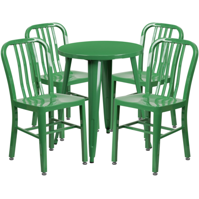 Shop Flash Furniture 24'' Round Green Metal Indoor-outdoor Table Set With 4 Vertical Slat Back Chairs