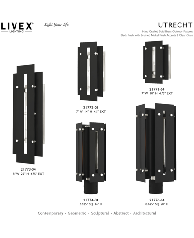 Livex Utrecht 1 Light Outdoor Post Top Lantern In Black With Brushed