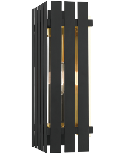 Livex Greenwick 1 Light Outdoor Wall Lantern In Black With Satin Brass