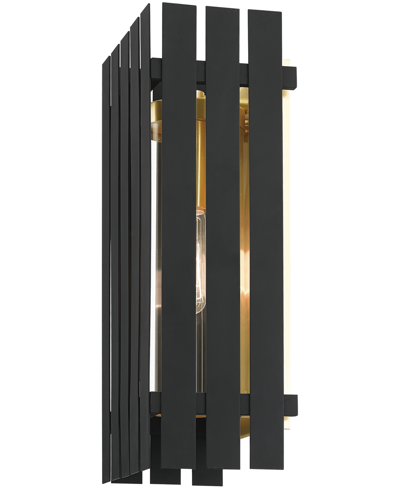 Livex Greenwick 1 Light Outdoor Wall Lantern In Black With Satin Brass
