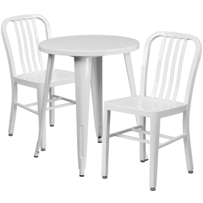 Shop Flash Furniture 24'' Round White Metal Indoor-outdoor Table Set With 2 Vertical Slat Back Chairs