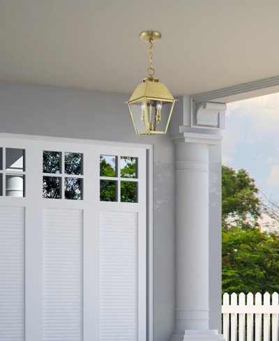 Livex Wentworth 2 Light Outdoor Medium Pendant Lantern In Natural Brass