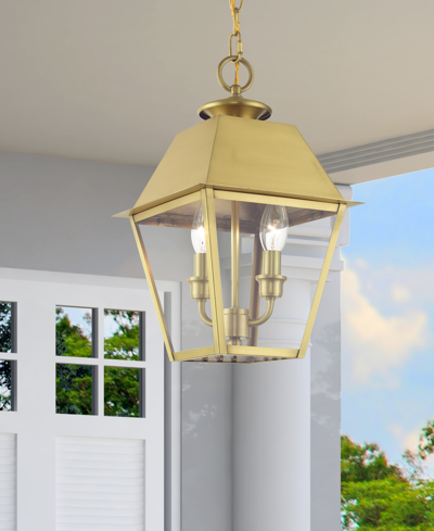 Livex Wentworth 2 Light Outdoor Medium Pendant Lantern In Natural Brass