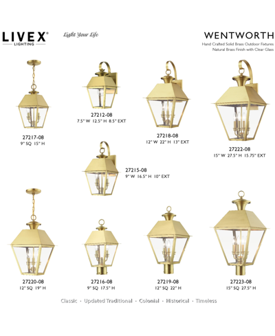 Livex Wentworth 2 Light Outdoor Medium Pendant Lantern In Natural Brass