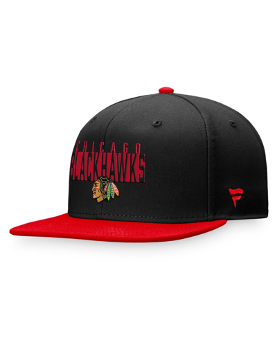 Fanatics Men's  Black, Red Chicago Blackhawks Fundamental Colorblocked Snapback Hat In Black,red