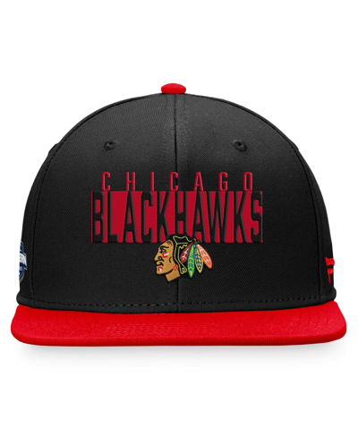 Fanatics Men's  Black, Red Chicago Blackhawks Fundamental Colorblocked Snapback Hat In Black,red