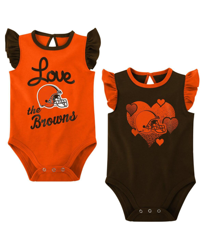 Outerstuff Girls Newborn & Infant Brown/orange Cleveland Browns Spread The Love 2-pack Bodysuit Set In Brown,orange