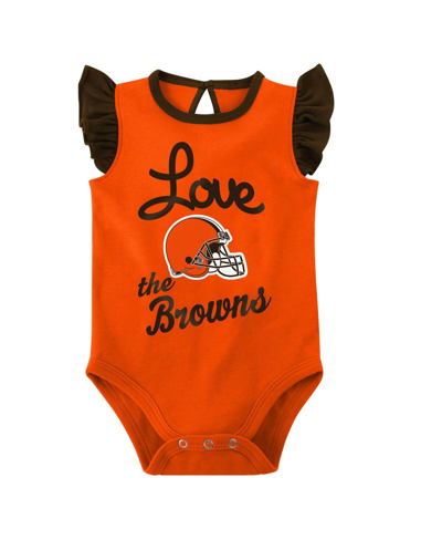 Shop Outerstuff Baby Girls Brown, Orange Cleveland Browns Spread The Love 2-pack Bodysuit Set In Brown,orange