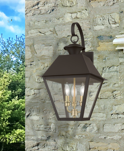 Livex Wentworth 3 Light Outdoor Large Wall Lantern In Bronze With Antique Brass