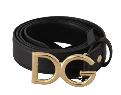 Shop Dolce & Gabbana Elegant Black Leather Belt With Engraved Women's Buckle