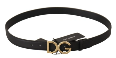 Shop Dolce & Gabbana Elegant Black Leather Belt With Engraved Women's Buckle