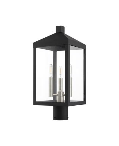 Livex Nyack 3 Light Outdoor Post Top Lantern In Black With Brushed