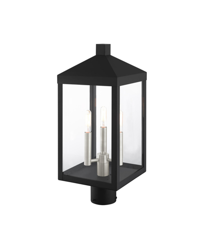 Livex Nyack 3 Light Outdoor Post Top Lantern In Black With Brushed