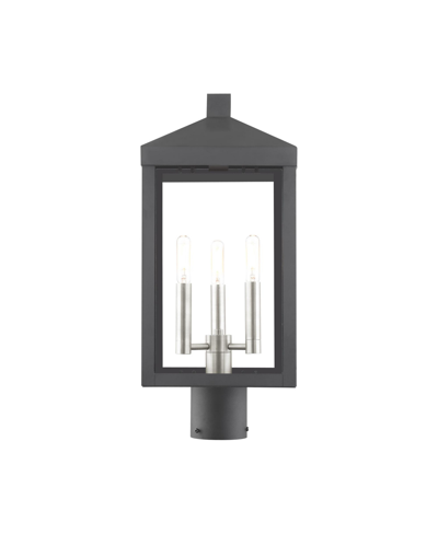 Livex Nyack 3 Light Outdoor Post Top Lantern In Black With Brushed