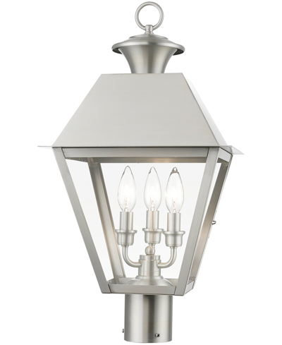 Livex Wentworth 3 Light Outdoor Large Post Top Lantern In Brushed Nickel