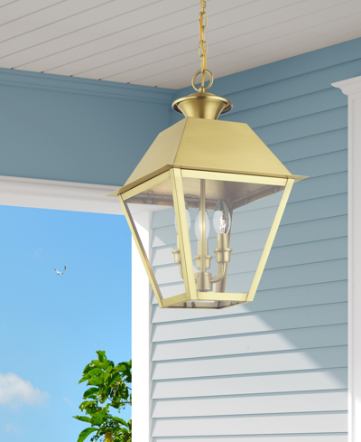 Livex 3 Light Outdoor Large Pendant Lantern In Natural Brass