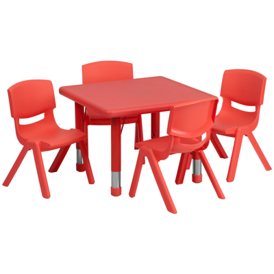 Shop Flash Furniture 24'' Square Red Plastic Height Adjustable Activity Table Set With 4 Chairs