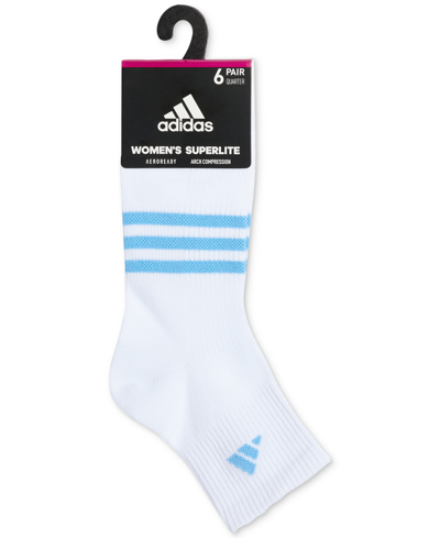 Adidas Originals Adidas 6-pack Superlite Quarter Performance Socks In Grey,yellow,blue Dawn