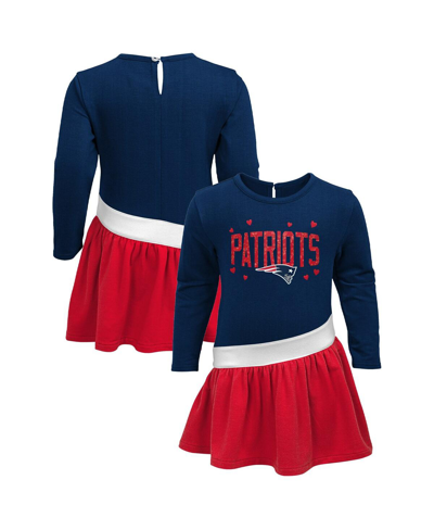 Shop Outerstuff Baby Girls Navy, Red New England Patriots Heart To Heart Jersey Tri-blend Dress In Navy,red