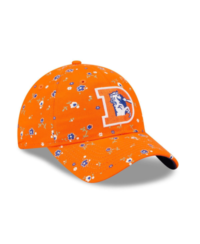 Shop New Era Women's  Orange Denver Broncos Floral 9twenty Adjustable Hat