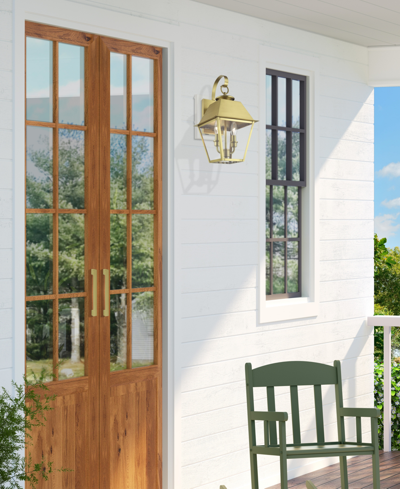 Livex Wentworth 2 Light Outdoor Medium Wall Lantern In Natural Brass