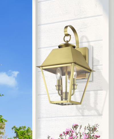 Livex Wentworth 2 Light Outdoor Medium Wall Lantern In Natural Brass