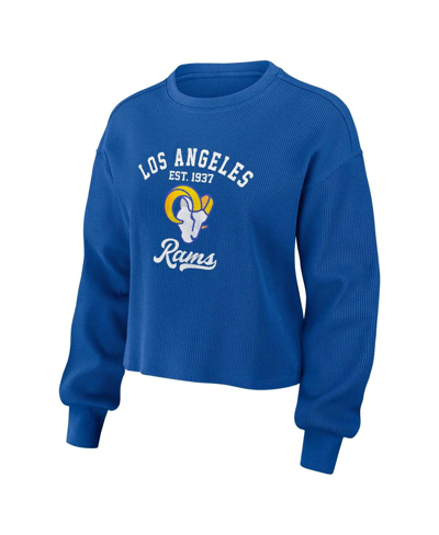 Wear By Erin Andrews Women's  Royal Distressed Los Angeles Rams Waffle Knit Long Sleeve T-shirt And S In Royal