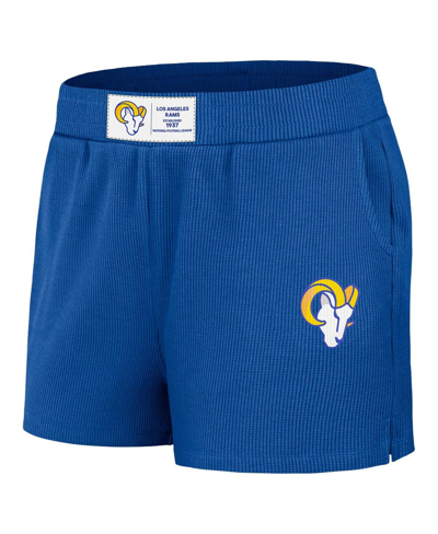 Wear By Erin Andrews Women's  Royal Distressed Los Angeles Rams Waffle Knit Long Sleeve T-shirt And S In Royal