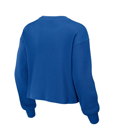Wear By Erin Andrews Women's  Royal Distressed Los Angeles Rams Waffle Knit Long Sleeve T-shirt And S In Royal