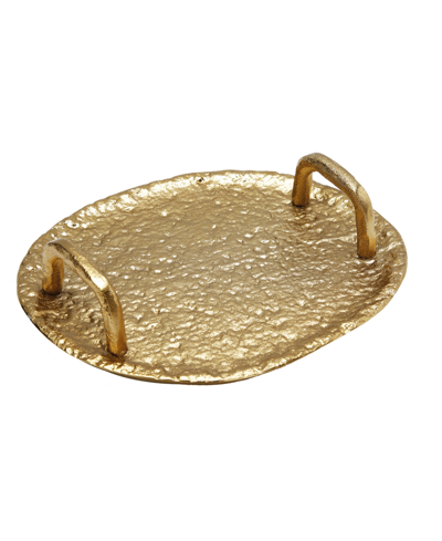 Shop Classic Touch Textured Round Tray With Handles In Gold-tone