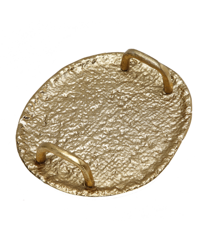 Shop Classic Touch Textured Round Tray With Handles In Gold-tone