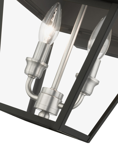 Livex Wentworth 2 Light Outdoor Wall Lantern In Black With Brushed Nickel