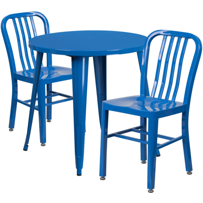 Shop Flash Furniture 30'' Round Blue Metal Indoor-outdoor Table Set With 2 Vertical Slat Back Chairs