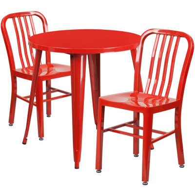 Shop Flash Furniture 30'' Round Red Metal Indoor-outdoor Table Set With 2 Vertical Slat Back Chairs