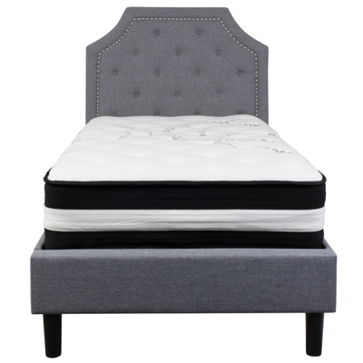 Shop Flash Furniture Brighton Twin Size Tufted Upholstered Platform Bed In Light Gray Fabric With Pocket Spring Mattress